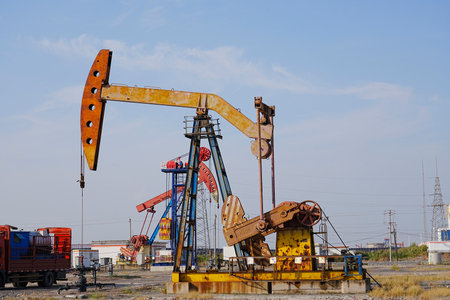 Oil pump in the eveningの写真素材