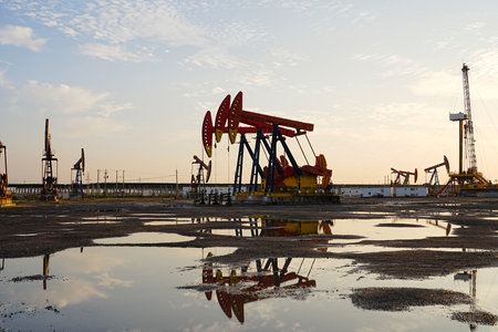 Oil pump in the eveningの写真素材