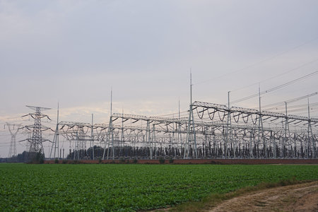 The power supply facilities in the evening the outline of the passage of time