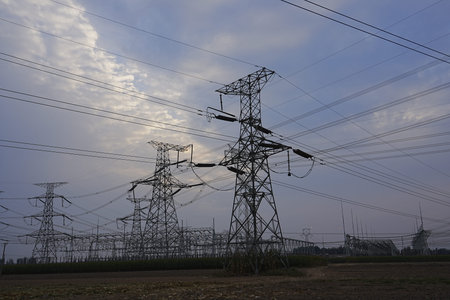 The power supply facilities in the evening the outline of the passage of time