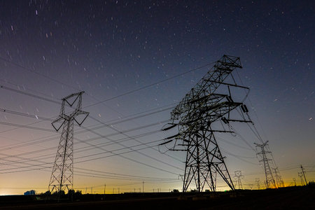 The power supply facilities in the evening the outline of the passage of time