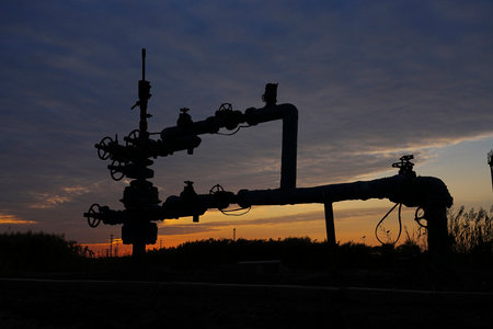 Tube and valve, in oilfield operationsの写真素材