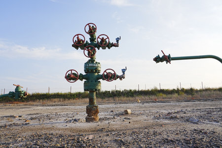 Tube and valve, in oilfield operationsの写真素材