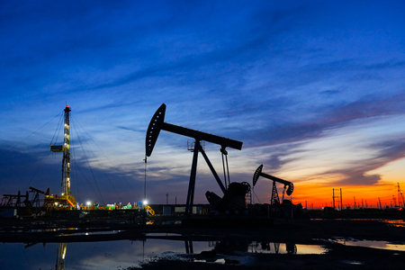 Oil pump in the eveningの写真素材