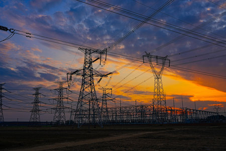 The power supply facilities in the evening the outline of the passage of time