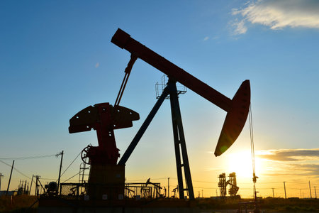 Oil pump working in the outdoor scene