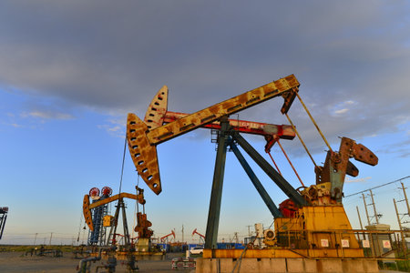 Oil pump working in the outdoor sceneの写真素材