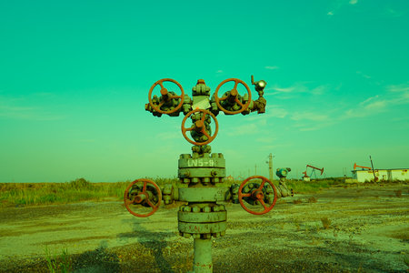 Tube and valve, in oilfield operationsの写真素材