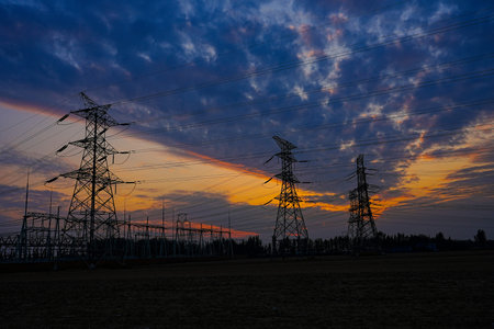 The power supply facilities in the evening the outline of the passage of time