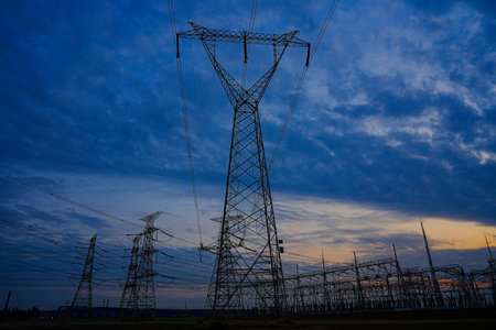 The power supply facilities in the evening the outline of the passage of time