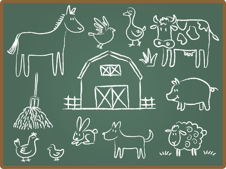 Cartoon Illustration of farm animal on Chalkboardのイラスト素材