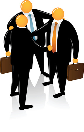 Three Orange Head wearing black suit talking each otherのイラスト素材