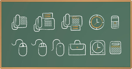 Illustration of Office icon set drawing on chalkboardのイラスト素材