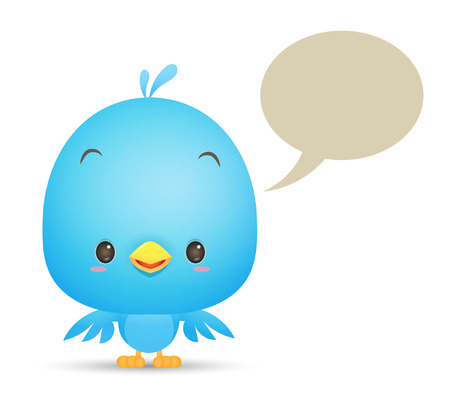 Illustration of cute Blue Bird with blank bubble talk iconのイラスト素材