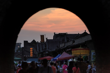 The evening of ancient Pingyaoのeditorial素材