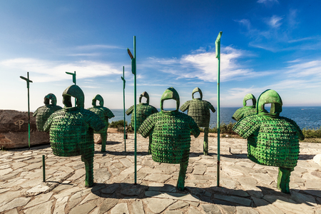 Armor sculpture on the seashore of Yangma Islandのeditorial素材