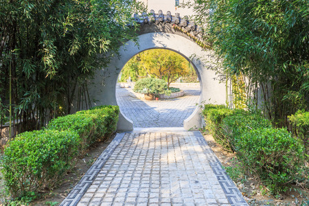Garden moon gateの写真素材
