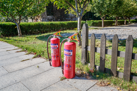 Dry powder fire extinguisher in the parkのeditorial素材