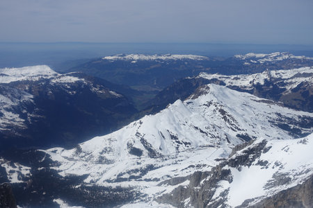 A natural landscape of snow-capped mountains taken in Interlaken, Switzerlandの写真素材