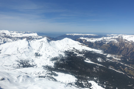 A natural landscape of snow-capped mountains taken in Interlaken, Switzerlandの写真素材