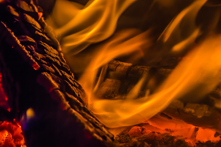 A beautiful horizontal texture of a burning fire on a black background with sparks is in the photoの写真素材