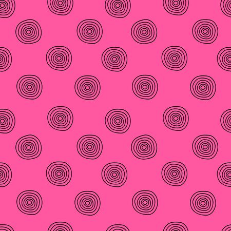 A Vector seamless pattern of black hand-drawn circles isolated on a pink backgroundのイラスト素材