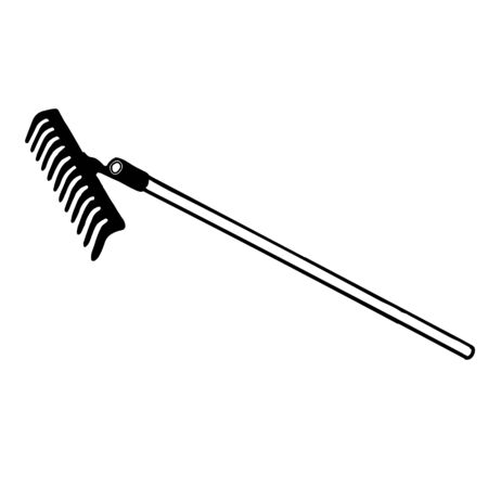A Hand drawn outline black vector illustration of a beautiful metal rake with wooden handle for gardening isolated on a white backgroundのイラスト素材