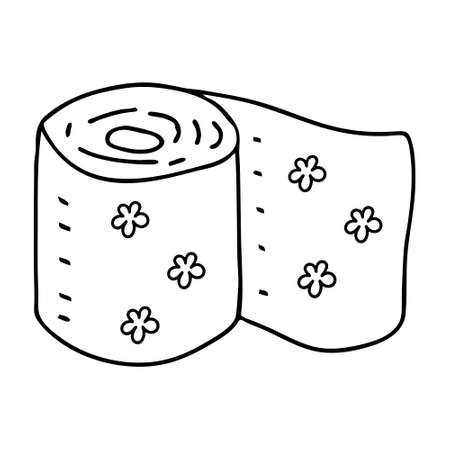 A Beautiful hand-drawn black vector illustration of a roll of toilet paper isolated on a white backgroundのイラスト素材
