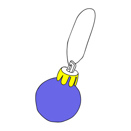A Beautiful hand-drawn vector illustration of one toy Christmas blue and white ball with texture isolated on a white background for coloring book for childrenのイラスト素材