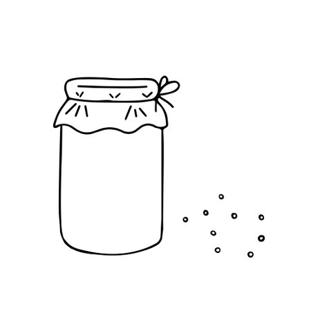 A Black hand drawing vector illustration of a glass jar with cherry jam or compote isolated on a white backgroundのイラスト素材