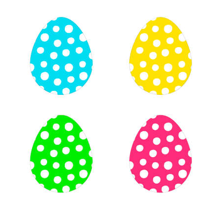 A Pink Pink Yellow Green Blue Vector Easter egg with circles polka dot pattern isolated on a white backgroundのイラスト素材