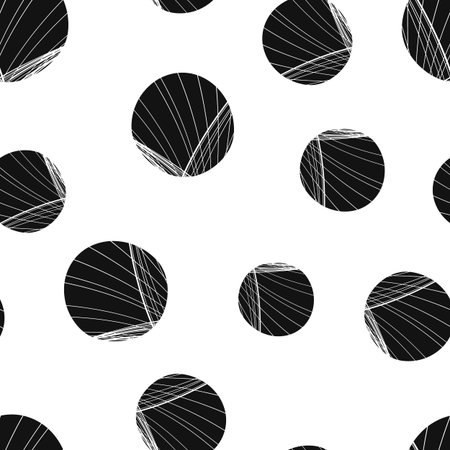 A Vector seamless pattern of black hand-drawn circles polka dot isolated on a white background