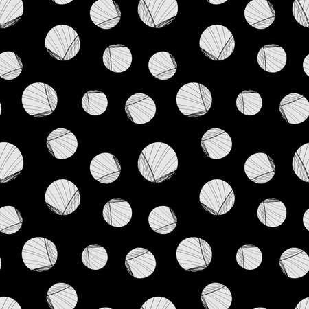 A Vector seamless pattern of white hand-drawn circles polka dot isolated on a black backgroundのイラスト素材