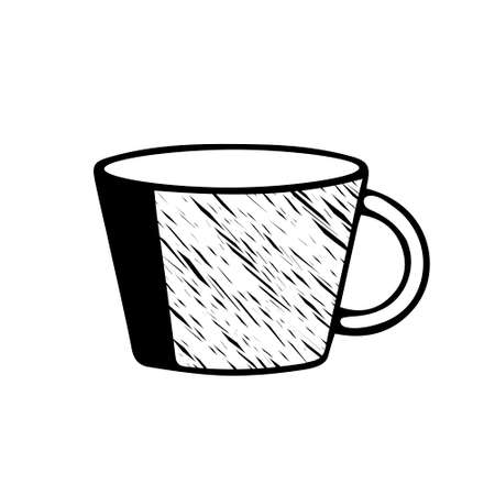 Black Hand drawing outline vector skribble illustration of a cup of hot tea or coffee isolated on a white backgroundのイラスト素材