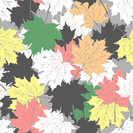 A Vector Illustration Hand drown of colored maple tree leaves. Seamless patternのイラスト素材