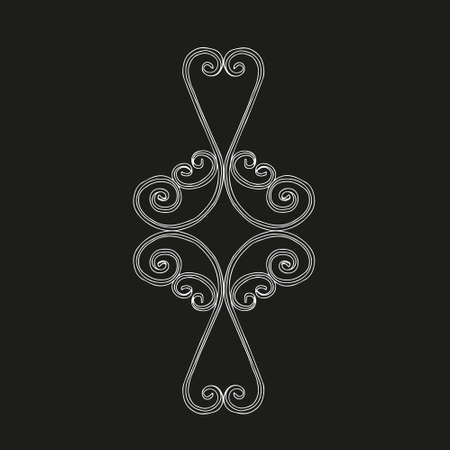 A Vector outline illustration of a white decorative element made of cast iron is on a black backgroundのイラスト素材