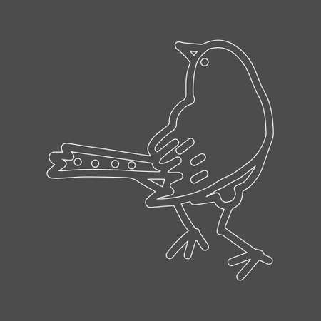 A Hand-drawn white vector illustration of one bird is sitting on a gray backgroundのイラスト素材