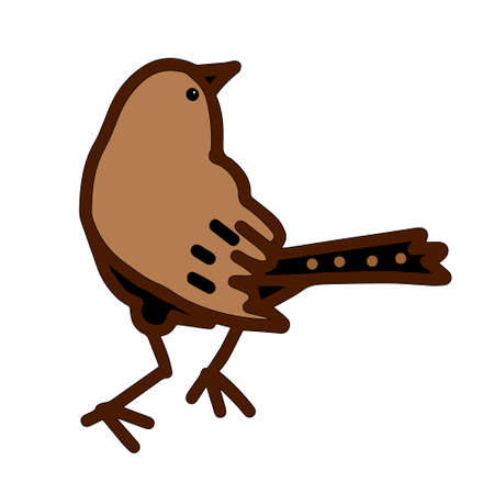 Hand-drawn brown vector illustration of one sparrow bird is sitting on a white backgroundのイラスト素材