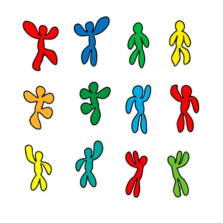 A Beautiful hand-drawn vector illustration of a group of colored dancing men isolated on a white background for coloring bookのイラスト素材