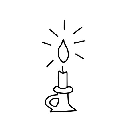 A Black Vector outline illustration of a burning candle isolated on a white backgroundのイラスト素材