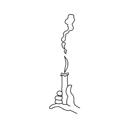 A Black outline vector illustration of a burning candle in the man hand isolated on a white backgroundのイラスト素材