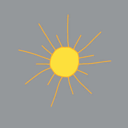 A Vector yellow outline illustration of the sun isolated on a gray backgroundのイラスト素材