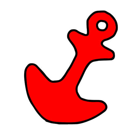 A Beautiful hand drawn red vector illustration of one toy wooden boat anchor isolated on a white backgroundのイラスト素材