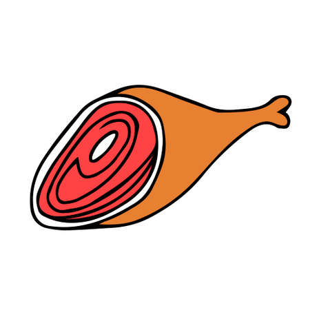 A Hand-drawn outline vector illustration of a red and orange pork leg isolated on a white background for roastingのイラスト素材
