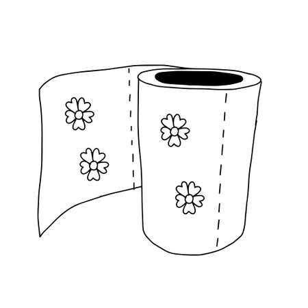 A Beautiful hand-drawn black vector illustration of a roll of toilet paper isolated on a white backgroundのイラスト素材