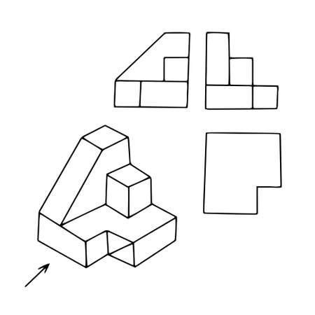 A Beautiful hand-drawn vector illustration of a geometric figure in three projections isolated on a white background for coloring book for childrenのイラスト素材