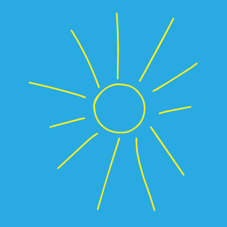 Vector outline illustration of the yellow sun isolated on a blue backgroundのイラスト素材