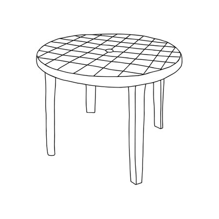 A Black Vector outline illustration of a round plastic table isolated on a white backgroundのイラスト素材