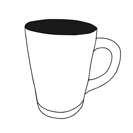 Black and white hand drawing outline vector illustration of a cup for tea or coffeeのイラスト素材