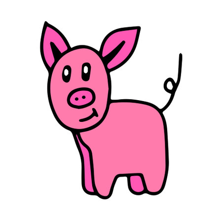 A Pink Vector fun piggy smiling on a white backgroundのイラスト素材